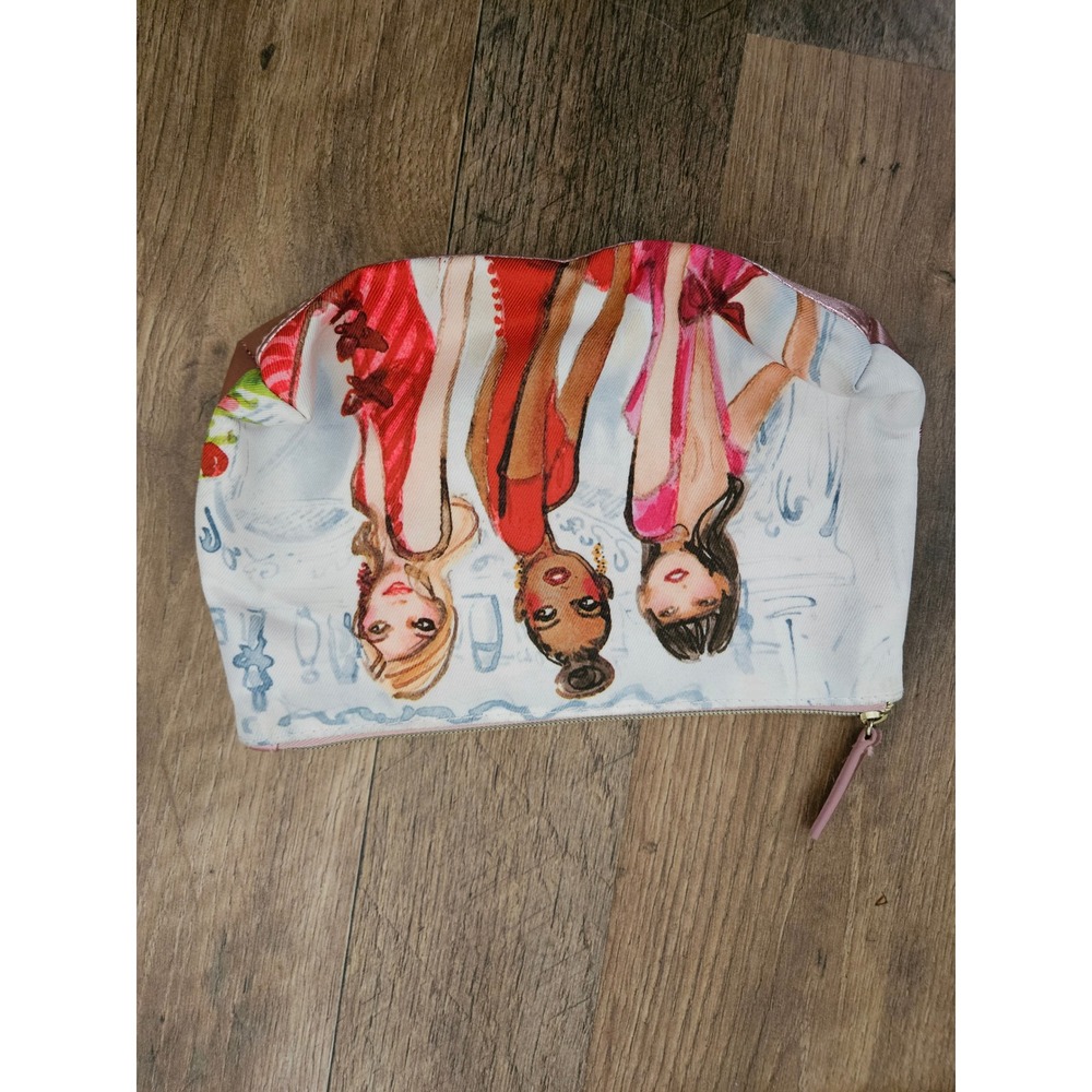 Estee Lauder Makeup Bag Pink Metallic Fashion Illustration Cosmetic Pouch Womens
